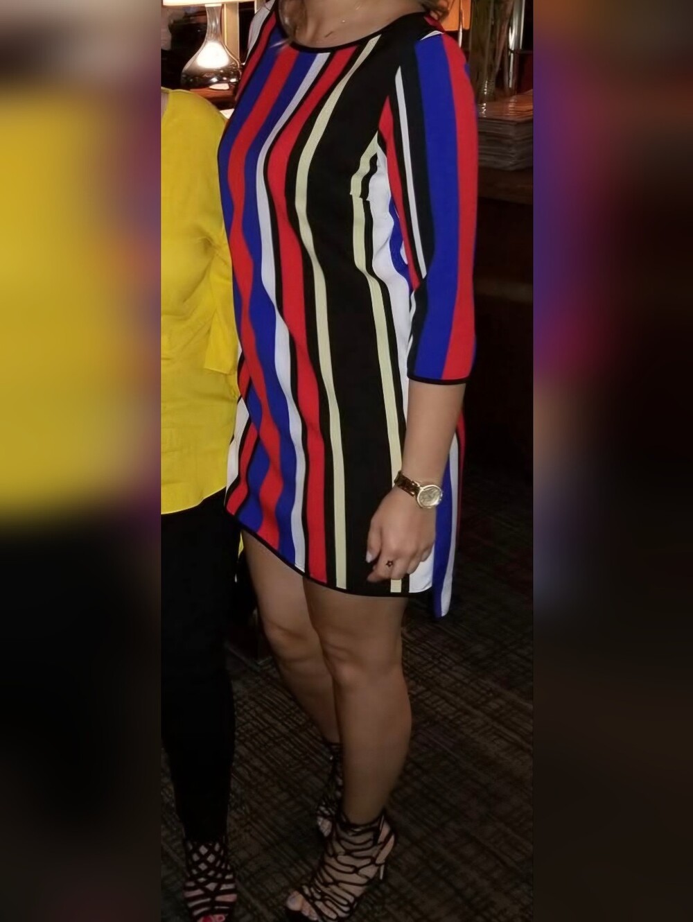 Bold Vertical Stripe Mini Dress in Red, Blue & Black